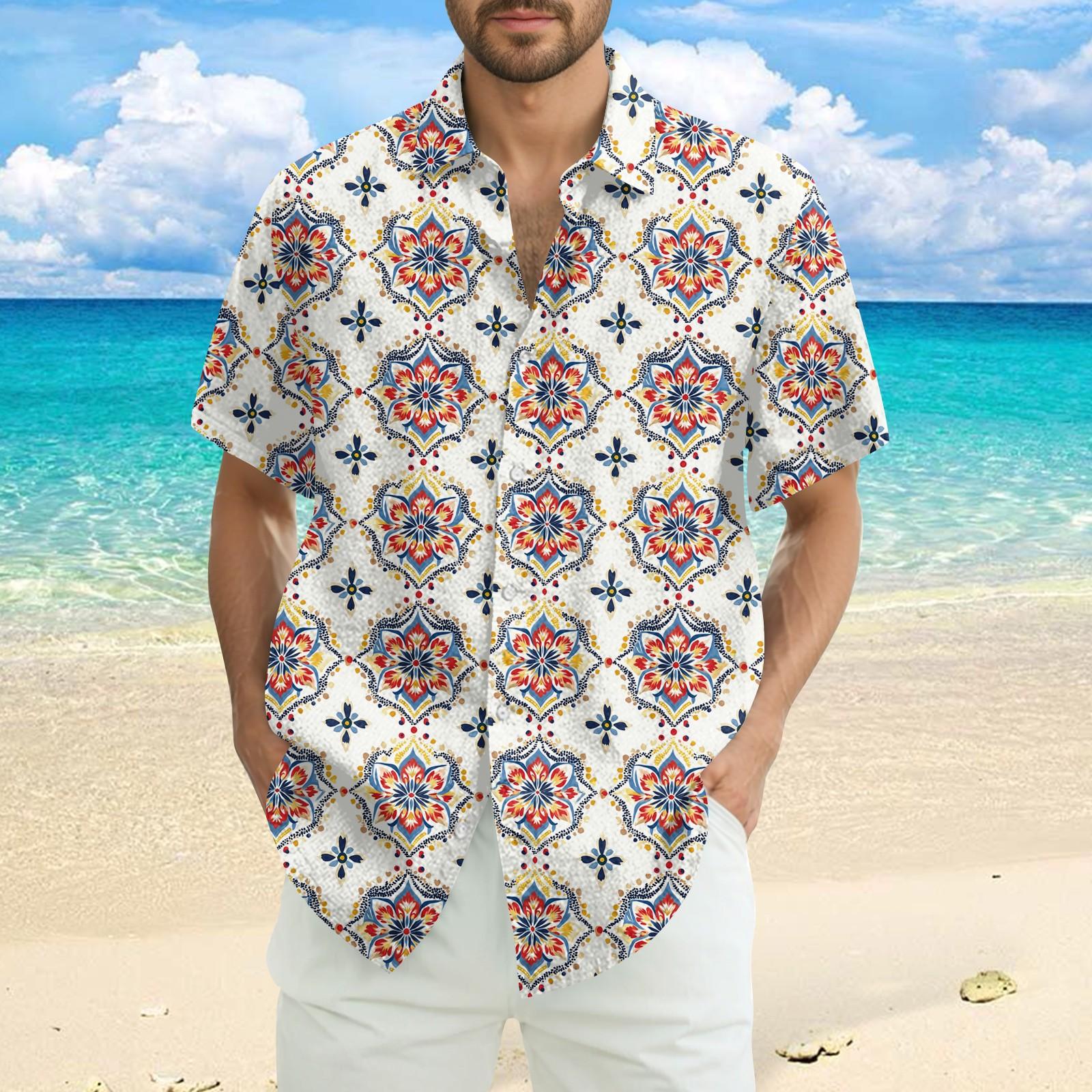 

Мужская модная, повседневная и свободная рубашка в стиле бохо с короткими рукавами и принтом XXXL розовый