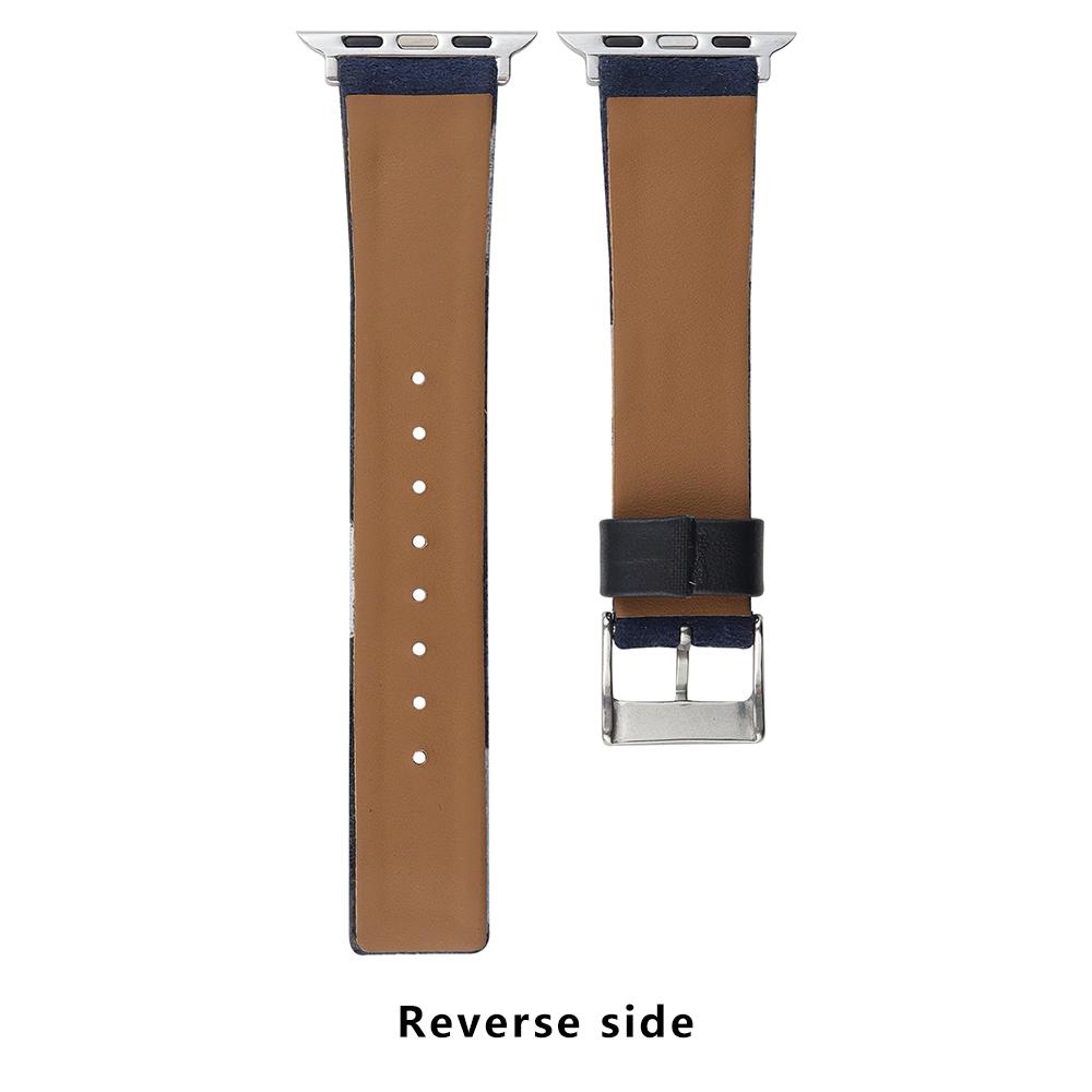 

For Apple Watch 10 46mm/Ultra 2/Ultra 49mm/9 8 7 45mm/SE (2023) SE (2022) SE 6 5 4 44mm/3 2 1 42mm Denim+PU Leather Wrist Band Blue Dyeing+Brown
