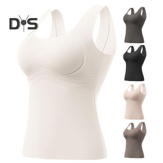 Winter Women Thermal Vest with Chest Pads Seamless Velvet Fast Temperature Lock Heating Slim Fit Elastic Sleeveless Inner Wear Bottoming Tank Top