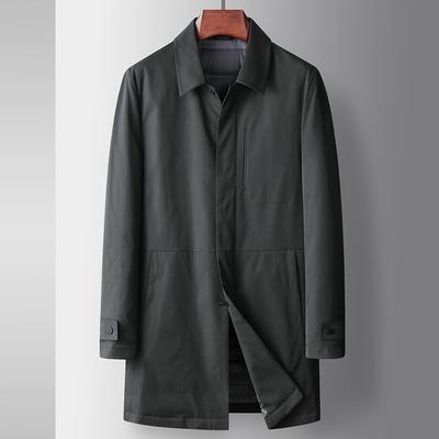 Men's Trench Coat Autumn and Winter Medium and Long Lapel 90 White Duck Down Liner Thickened Middle-aged and Young Business Warm Jacket