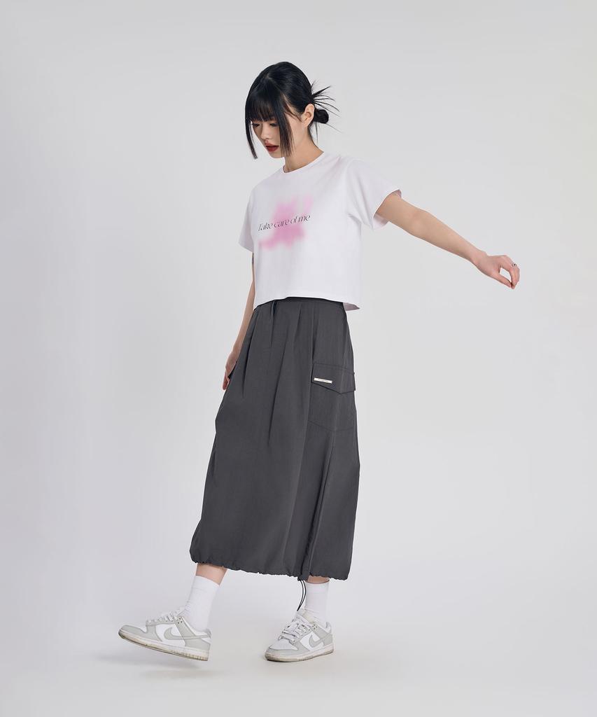 SLOW RECORD HOUSE Nylon Cargo Long Skirt_Charcoal