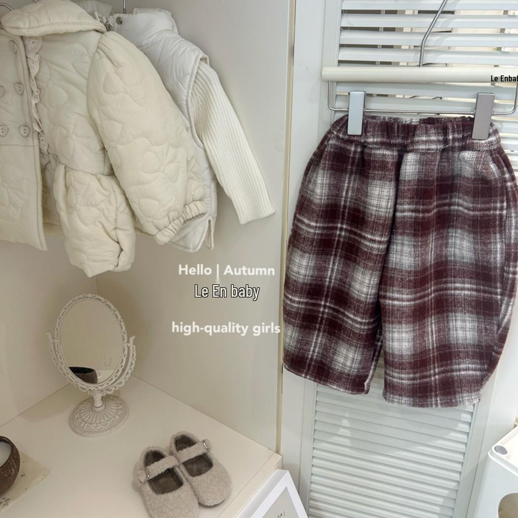 

Комплект кардигана и брюк Leen Kids Heart в горошек, вязаный кардиган и брюки на флисовой подкладке в клетку для девочек 90 cm