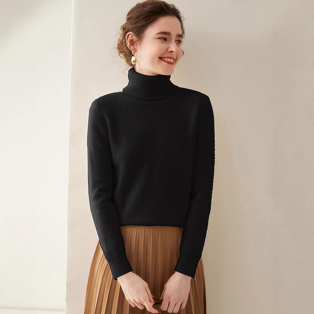 Dámský kašmírový svetr s vysokým rolákem - Podzim/Zima Slim Fit Pletené spodní prádlo