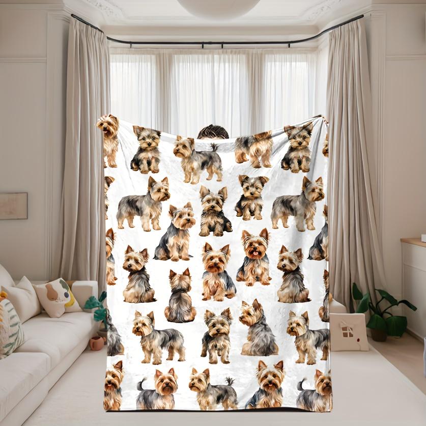 Adorable Yorkie Dog Print Throw Blanket, Cute Pet Animal Design, Cozy Flannel Cover, Dog Lover Gift 75X95CM