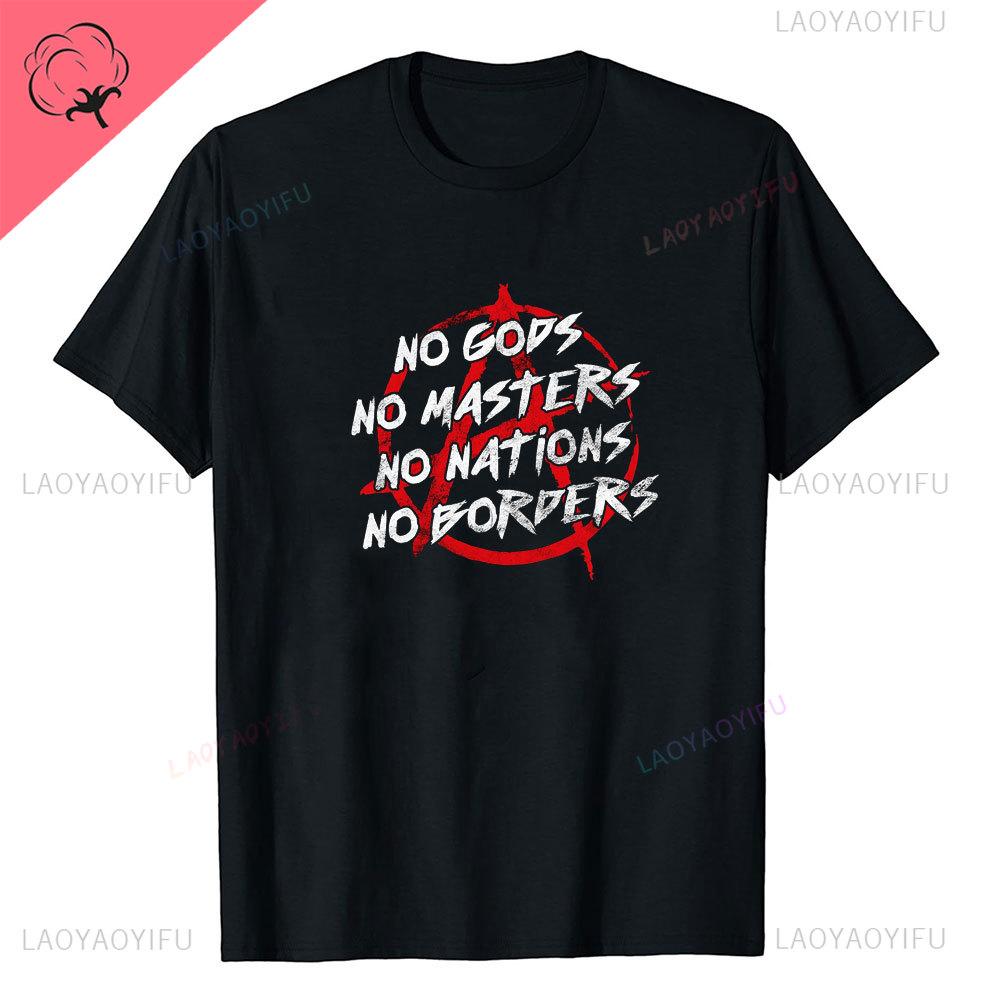 Anarchie Anarchisten Symbole KEINE GÖTTER KEINE HERREN Aufgedrucktes T-Shirt Vintage Grunge Sommer Polyester Kleidung Harajuku Mode T-Shirt