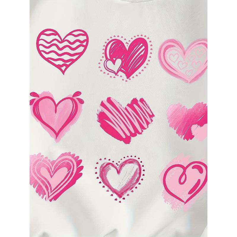 European sizes Kids' Casual Crewneck Printed Multi-Heart Trendy Temperament White Long-Sleeve Sweatshirt