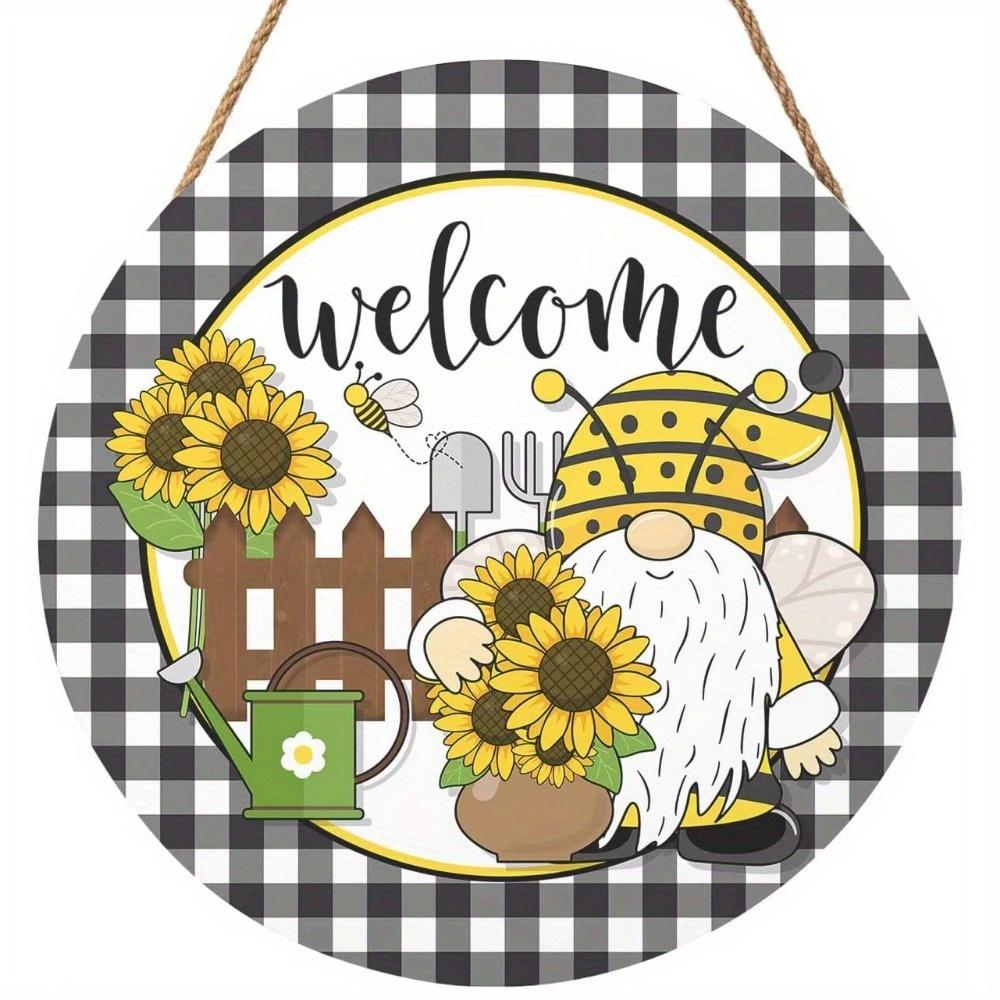 1pc 2d Flat Bolisom Welcomes Spring Summer Flowers Hummingbird Pygmy Lavender Round Wooden Sign - 20cm for Farmhouse Home Wall Decor