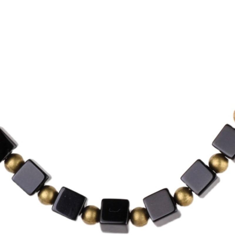 GEMCHIC Women's New Chinese Style Black Agate Cube Bead Necklace Vintage Ethnic Short Choker Jewelry