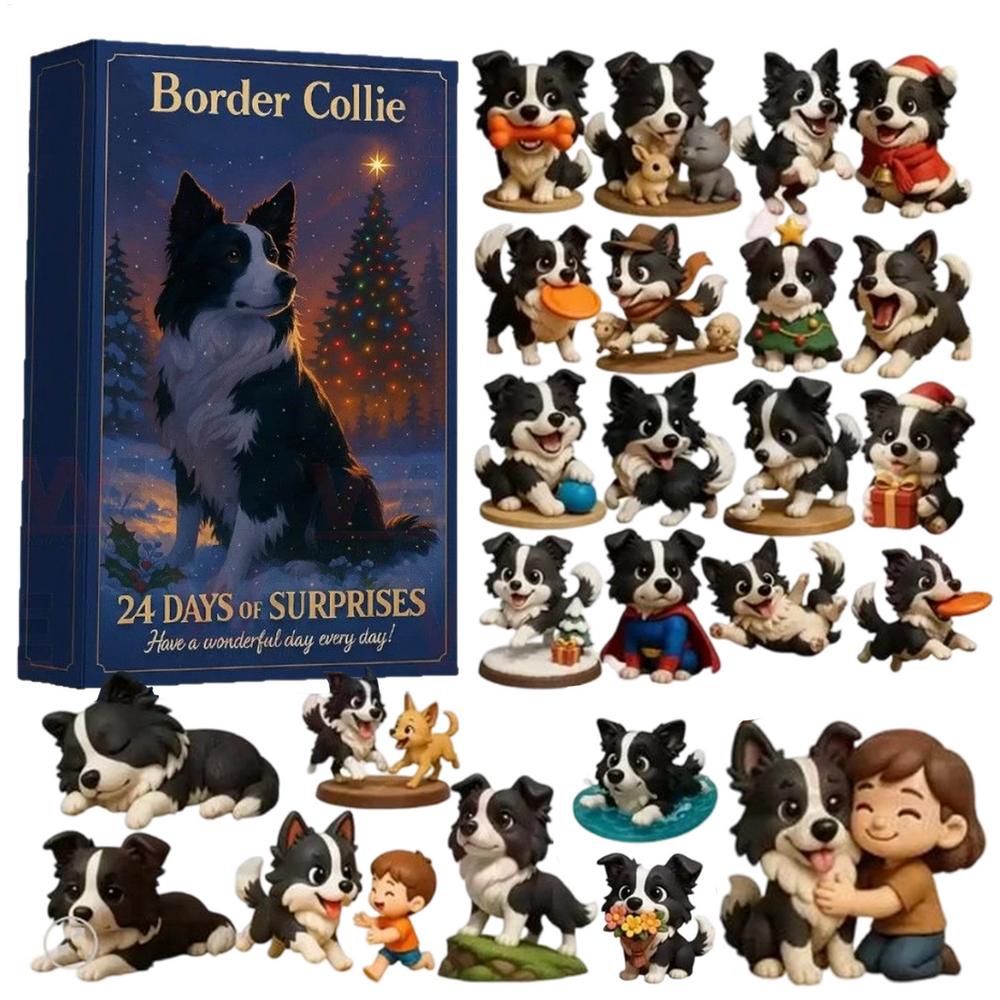 2025 Christmas Advent Calendar 2D Acrylic Shepherd Dog Figurines Decorations 24-Day Animal Calendar Christmas gifts for Kids