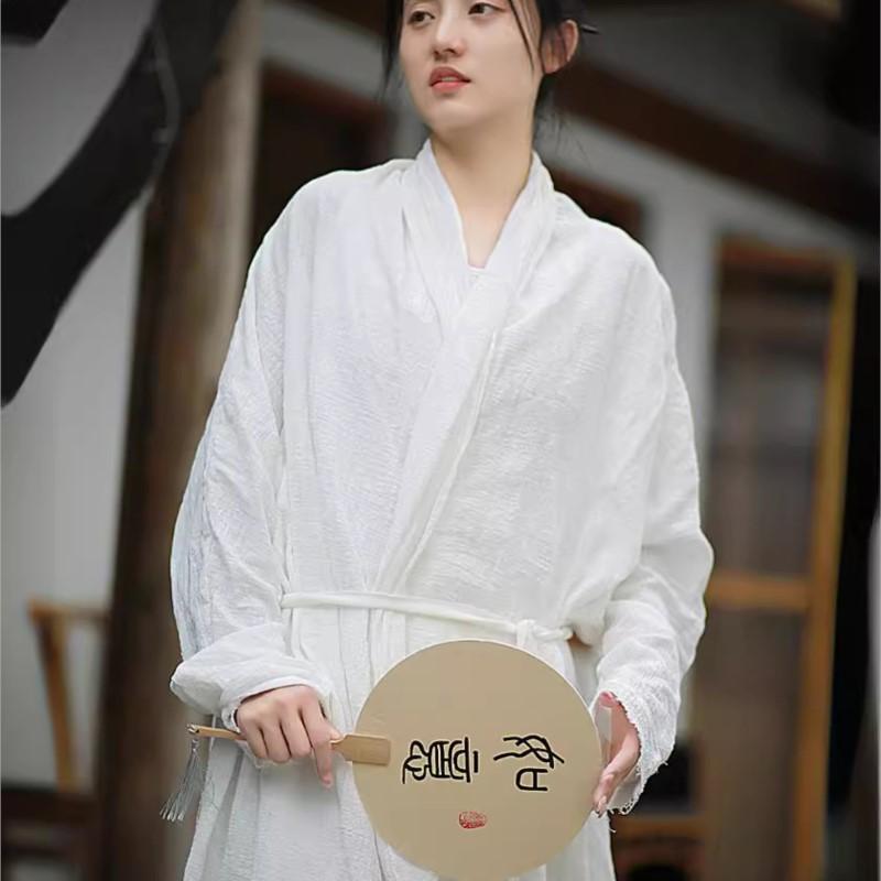 Johnature Dámské jednobarevné šaty s volným dlouhým rukávem v čínském stylu