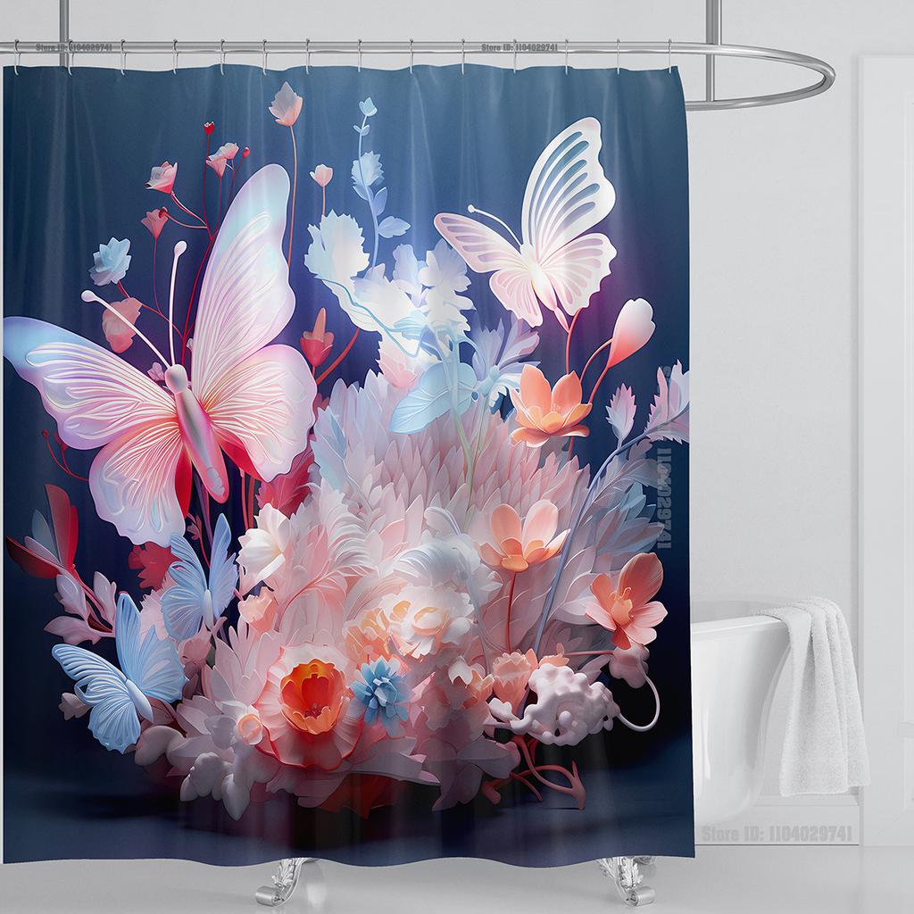 3d Beautiful Butterfly Shower Curtain Waterproof Polyester Fabric 3D Printed Curtain Bathroom Decoration with Hooks
