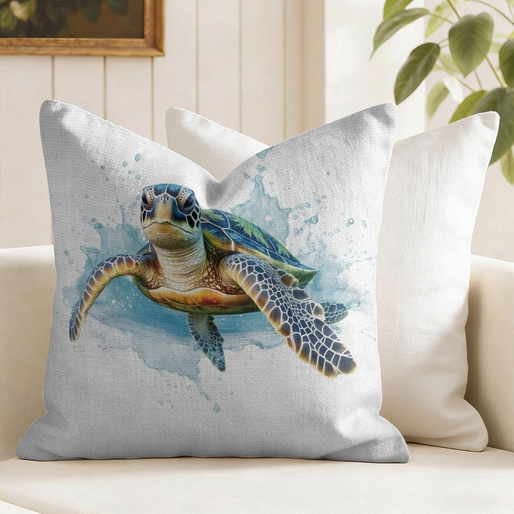 Sea Animal Turtle Coral Cushion Cover Natural Linen Pillow Cover DoubleSided Print Cushion Cover for Sofa Home Decor