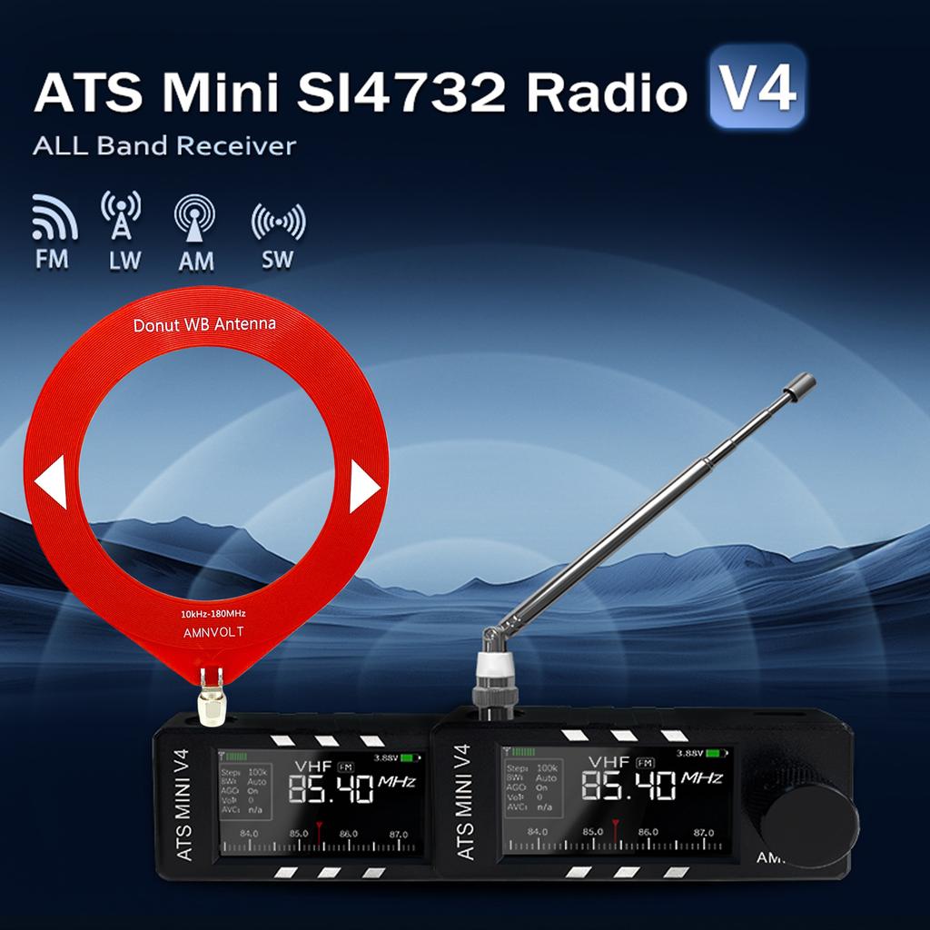 AMNVOLT V4 ATS MINI Radio with Headphone Amplifier Portable AM FM Radio Receiver 1.9inch IPS Screen for Indoor Outdoor