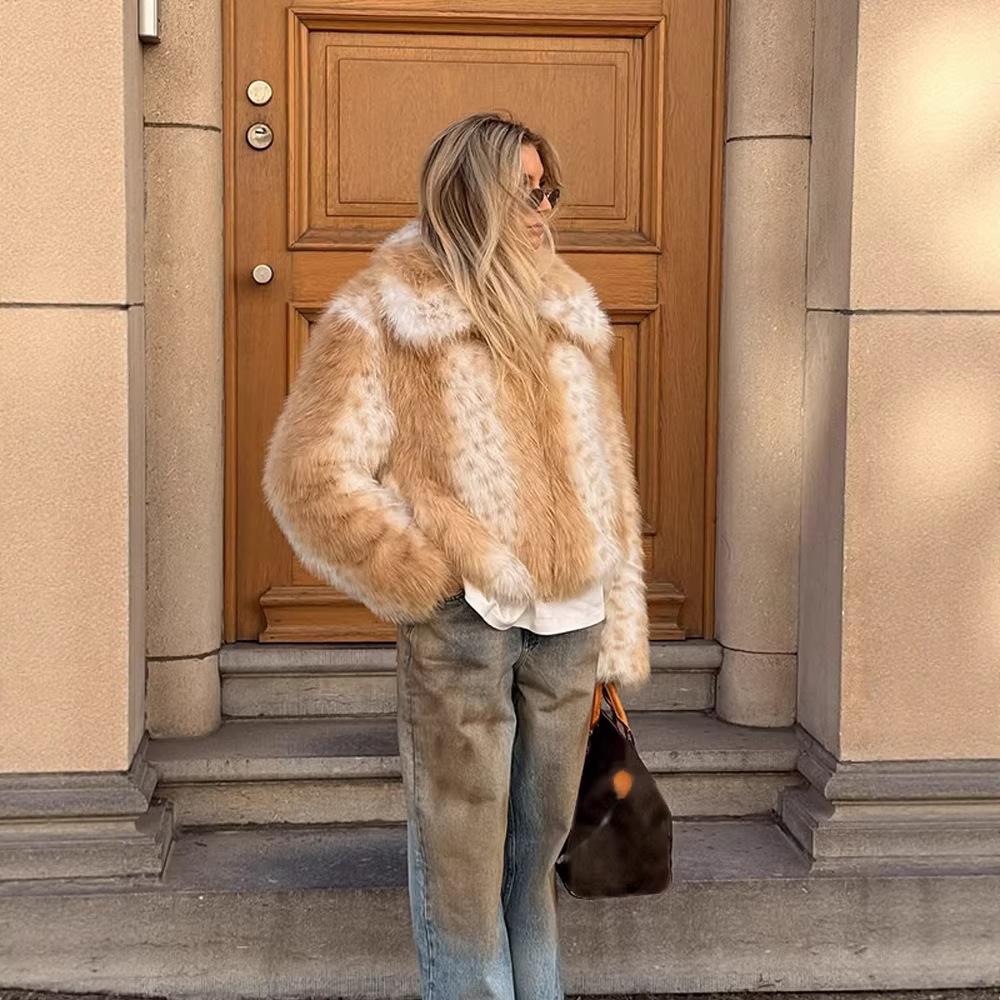 Europe, America, autumn and winter environmentally friendly imitation fur lapel deer leopard print short fur jacket mink jacket