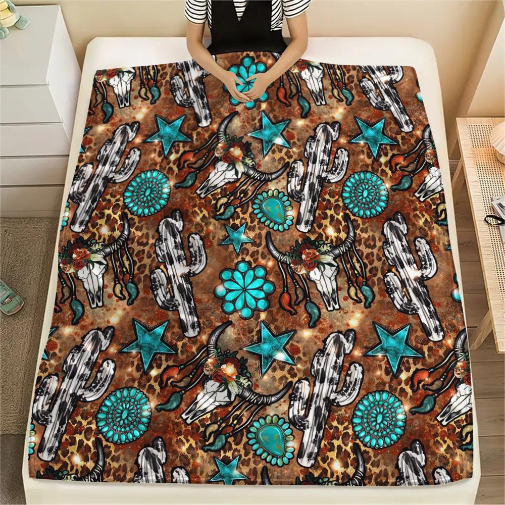 1Pc Western Print Flannel Blanket, High Quality Comfortable for All Seasons, Home Decor, Warmth and Comfort, Perfect for Christmas Gifts