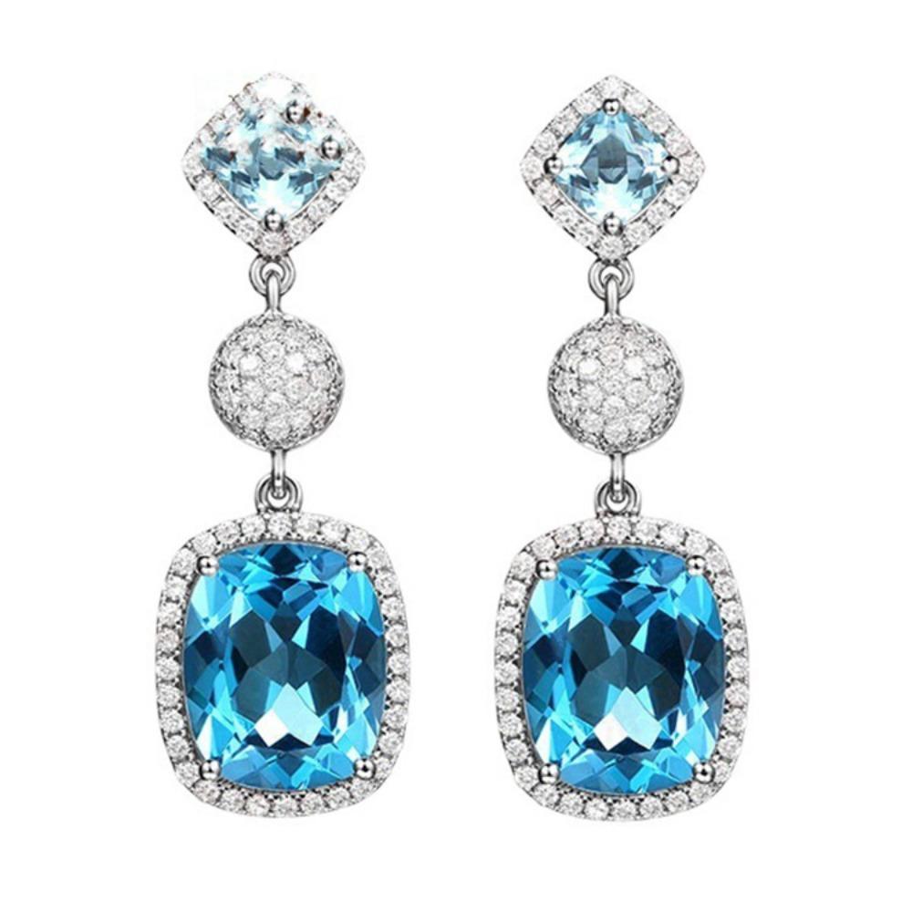 Long Drop Aquamarine Earrings Luxury Pigeon Blood Red Gemstone Studs Elegant Dangle Jewelry for Women