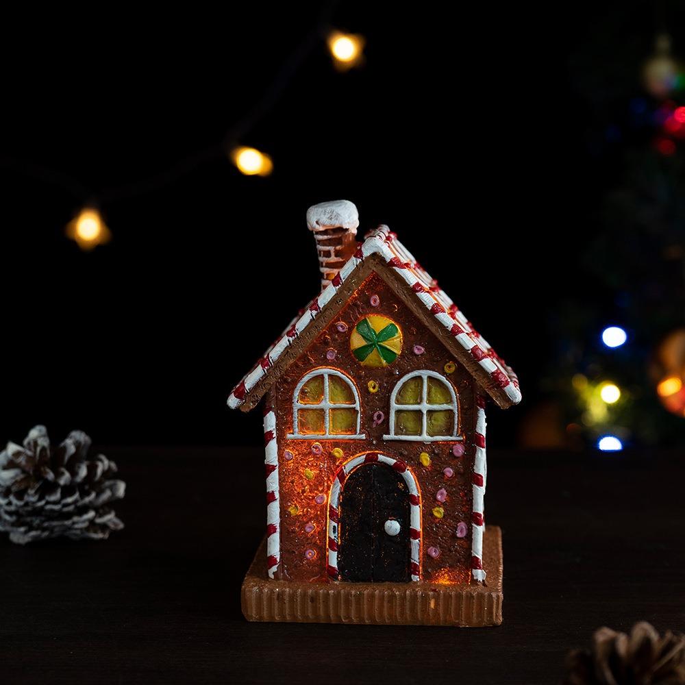 Resin Gingerbread House Ornament Luminous Gingerbread House Figurines Gift