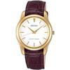 SEIKO SELECTION SCXP032 reloj de pulsera unisex para hombre de cuarzo a pilas ancho de caja 35 mm correa de cuero esfera blanca acero inoxidable color oro amarillo.