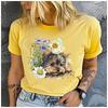 Cotton  Vintage Floral Yorkshire Terrier Print Women T Shirt Cute Yorkie Dog Lover Casual Short Sleeve Graphic Tee