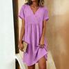 Women's -color Cotton And Linen V-neck Short-sleeved Dress