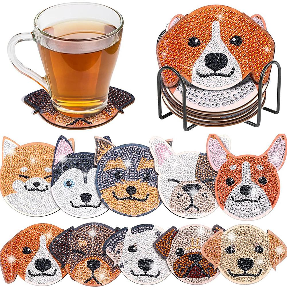 

10 шт. DIY Diamond Art Dog Подставки, Противоскользящие коврики, Симпатичные подставки в форме собаки с алмазной росписью и держателем, Алмазная художественная краска