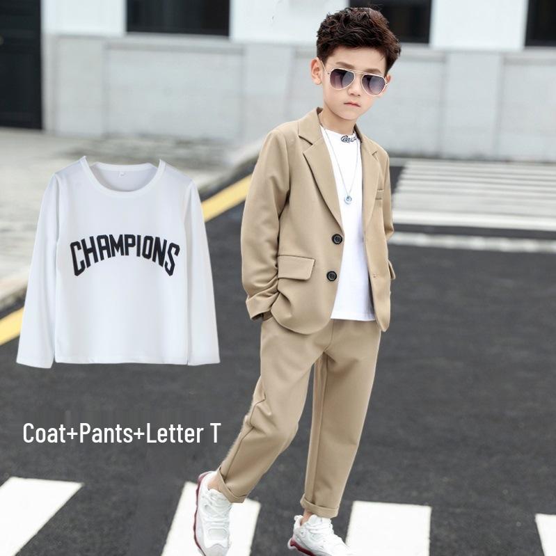 High Street Handsome Three-Piece Boy's Suit: White Long-Sleeve Shirt & Street Style Casual Set for Kids