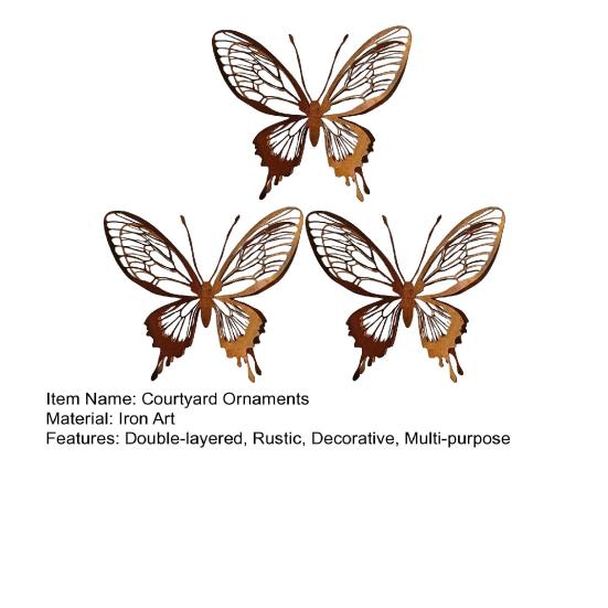 Rusty Butterfly Garden Decor, Hollow Out Butterfly Silhouette Lawn Decoration, Double Layer Butterfly Yard Statues Pathway Signs for Outside Patio