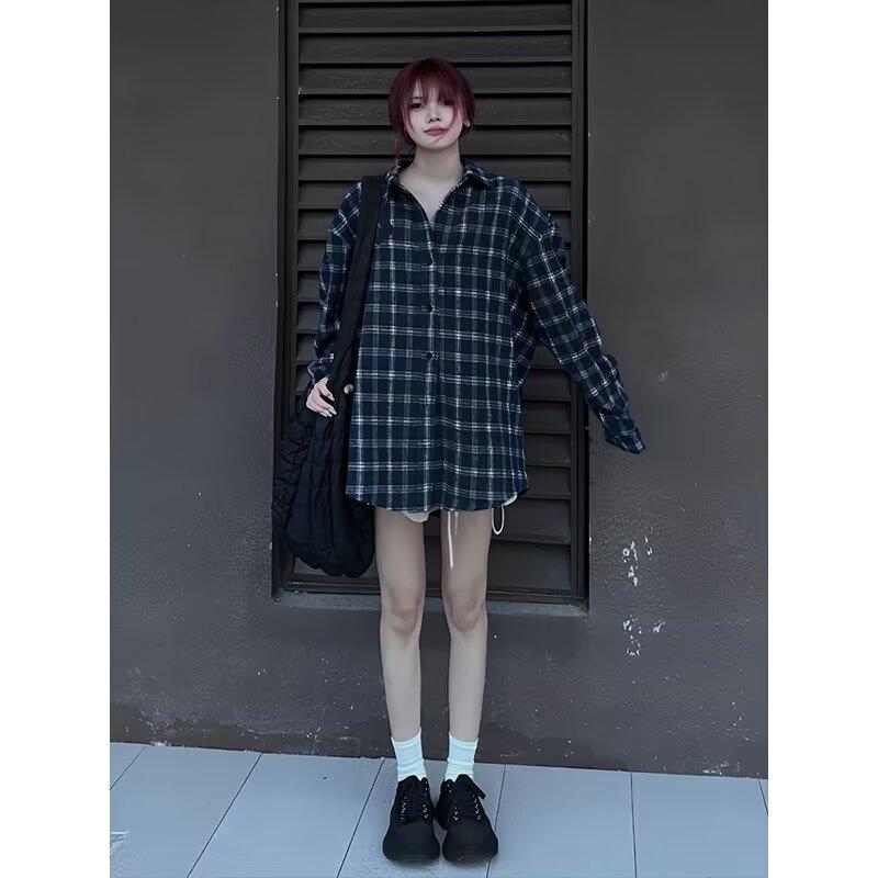 Americká kostkovaná košile pro ženy Jaro a podzim Nový design plus size Barevně sladěná košile s dlouhým rukávem Vysoké kvality Pár košile Kabát