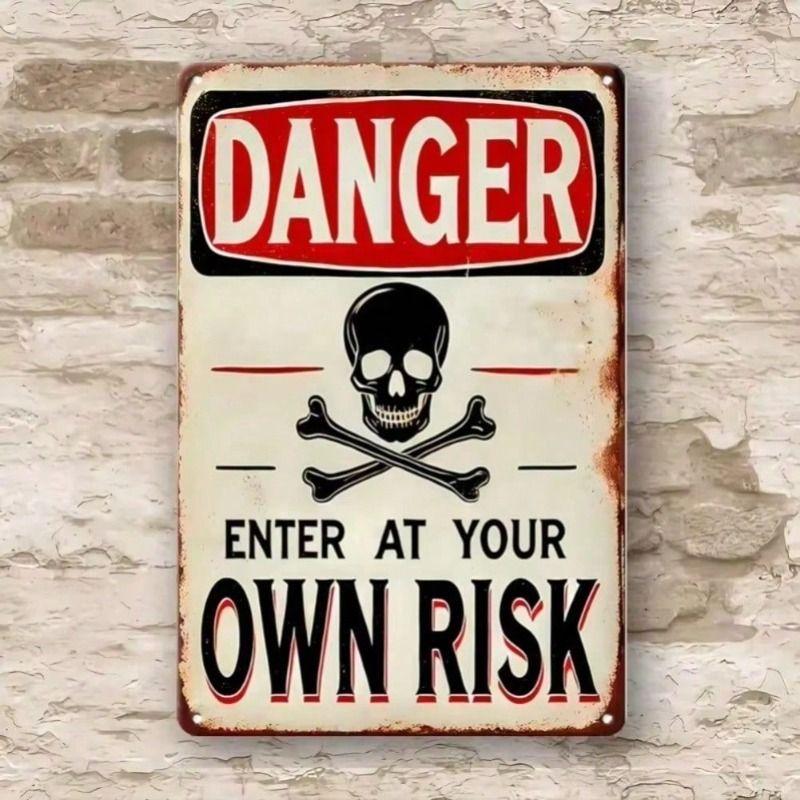 Metal Wall Art Skull Pirate Sign, Vintage Tin Poster for Bar Pub Garage Retro Decor