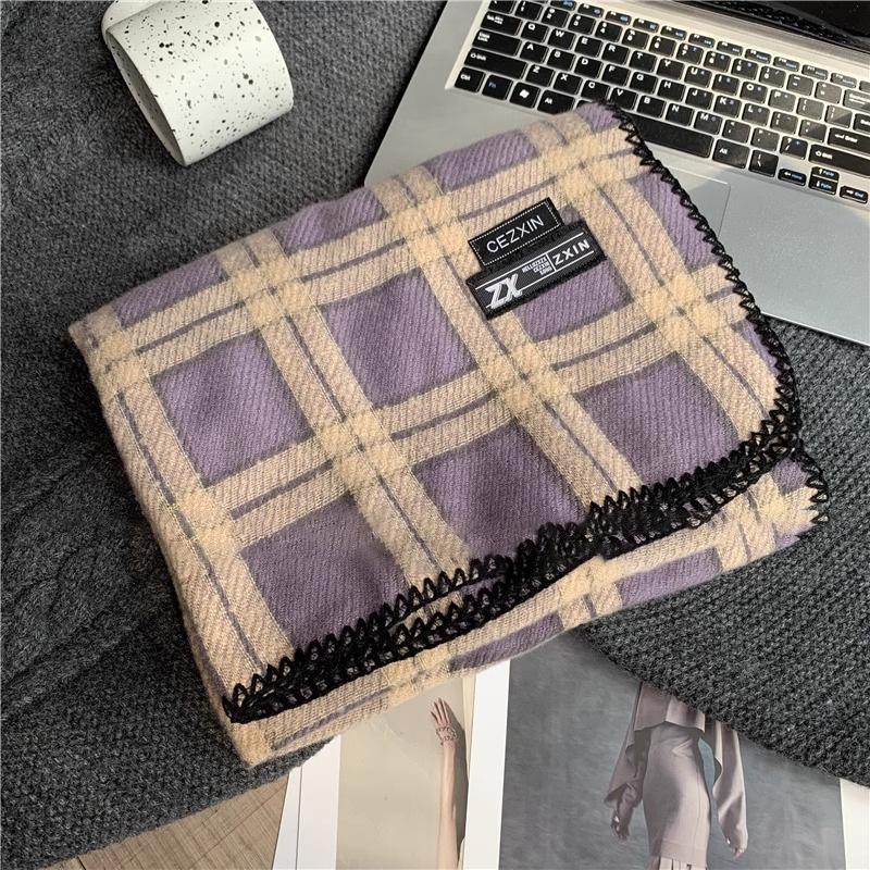 High-end scarf women's winter new Korean versatile retro plaid shawl thickened warm scarf dual-purpose