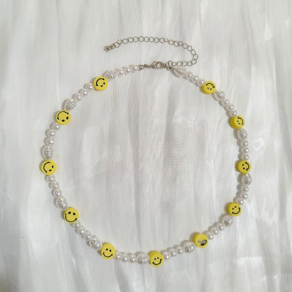 Korean Inspired Yellow Smiling Face Irregular Pearl Necklace: Versatile, Simple Fashion Statement for Women