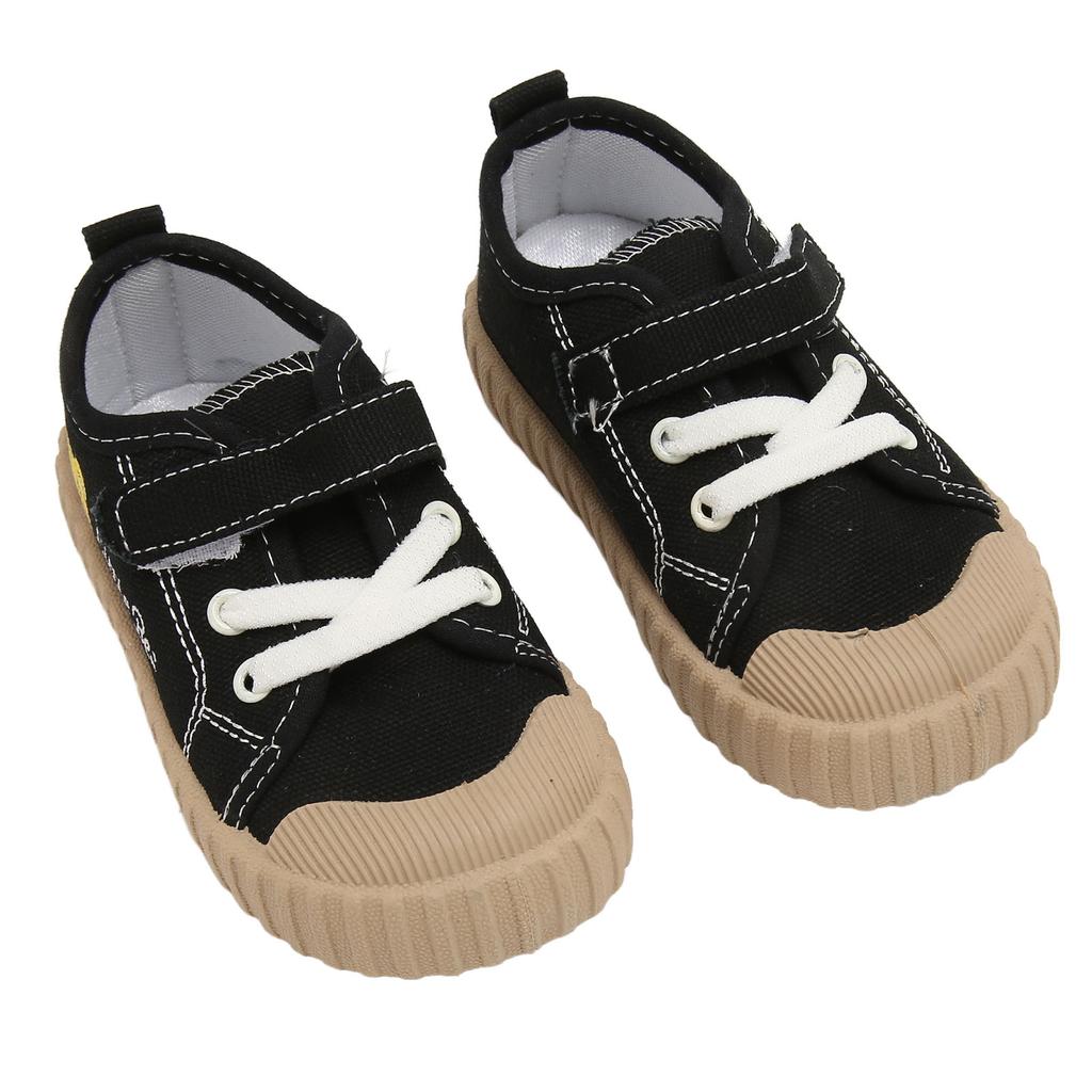 Baby Canvas Walking Shoes Cartoon Animal Lace Up Anti Slip Breathable Infant Walking Sneakers Black Black 22