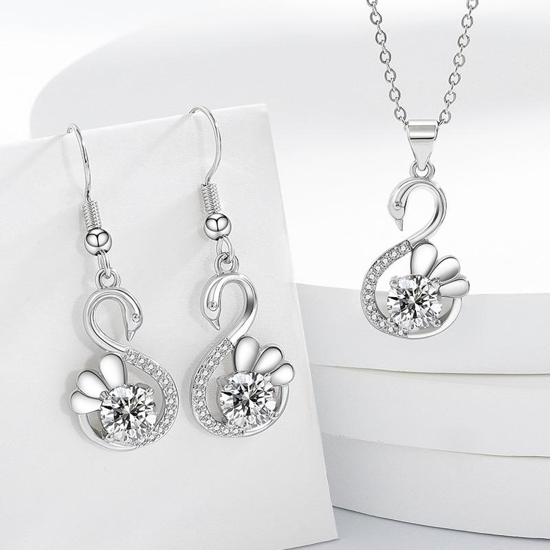 

New Fashion Women Pendants Necklace Simple Geometry Square Earrings Crystal 925 Sterling Copper Color Zircon Sets for Wedding