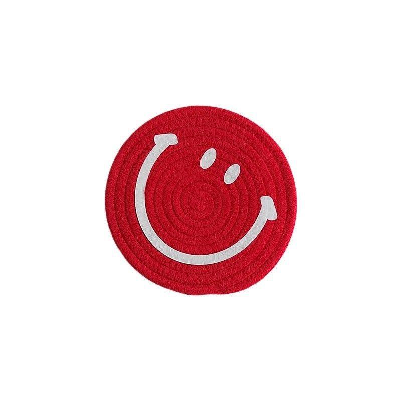 Smiling Face Round Mat Woven Ramie Placemats Anti Slip Dining Table Mats Non-Slip Tableware Bowl Pads Kitchen Drink Cup Coasters