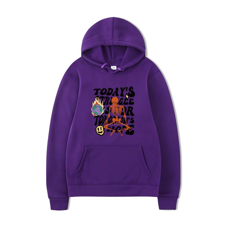 Textual Skeleton Hoodies Print Fashion Sweatshirt Hip Hop Casual Unisex Autumn Winter Fleece Streetwear Tops