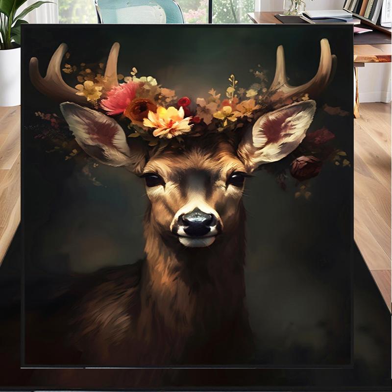 Deer With Floral Crown Office Rug Chair Mat, Entryway Carpet, Suitable for Front Door, Bedroom, Living Room, Desk, Holiday Gift
