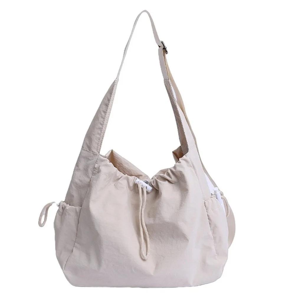 Solid Nylon Totes Bag Versatile Large Capacity Overlarge Drawsting Bag Light Weight Casual Women's Commutting