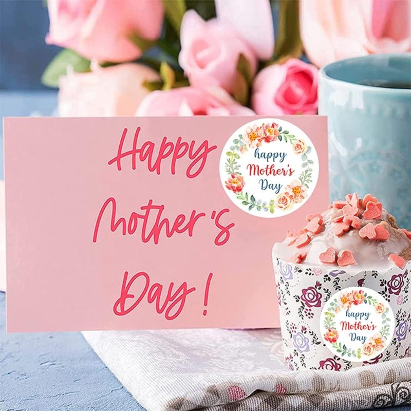 62KD 500Pcs Colorful Flower Wreath Sticker for Mother's Day Craft Projects Gift Wrap