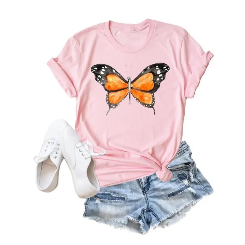 

Цветок Бабочка Стиль Трендовая Одежда Модная Футболка Футболки с Мультяшным Рисунком Летняя Футболка Женская Леди Принт Повседневная Графическая Футболка S