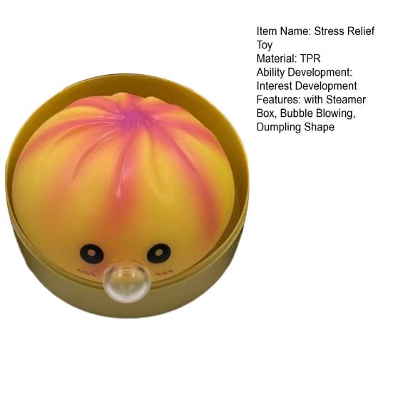 Bubble Blowing Dumpling Squeeze Toy with Steamer Box Soft Steamed Bun Sensory Toy Decompression Dough Stress Ball Fidget Toy
