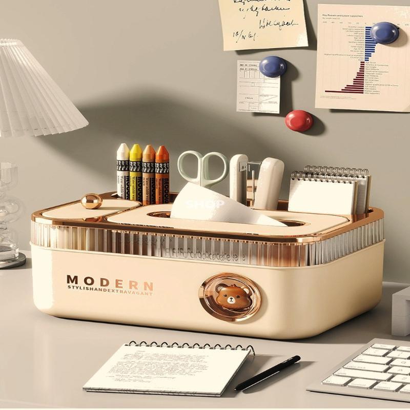 Multifunktionale Taschentuchbox mit süßem Bären-Dekor Breite glatte Ziehöffnung Aufbewahrung Perfekt für Zuhause Büro Schreibtisch