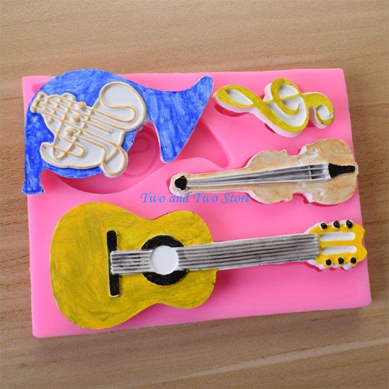 HX6F Shiny Glossy Silicone Resin Molds Guitar Violin Keychain Mold DIY Pendant Ornaments Jewelry Epoxy Resin Crafting Molds