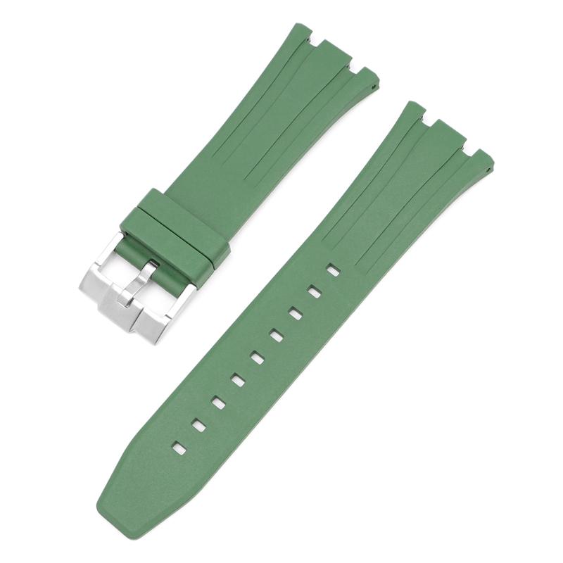 

26mm Soft FKM Fluoro Rubber Strap for AP Audemars Piguet Royal Oak 15400/15500/26331 Stainless Steel Butterfly Buckle Watch Band B зелений