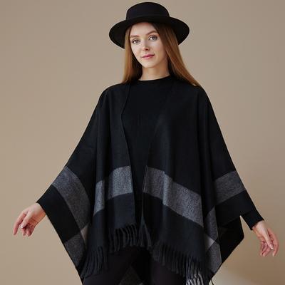Striped Shawl Women'S Cloak Knitted Office Blanket Warm Fringed Cloak