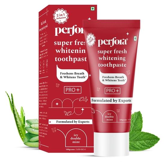 

Зубная паста Perfora Super Fresh - 100 г, С охлаждающими кристаллами | Зубная паста без SLS для взрослых | Безопасная для эмали зубная паста для отбеливания зубов