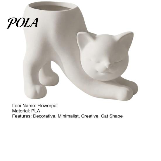 Desktop Decorative Vase 3D Printed Stretching Cat Planter Pot, Cute Kitty Succulents Creative Animal Flowerpot, Lovely Kitten Plant Pot for