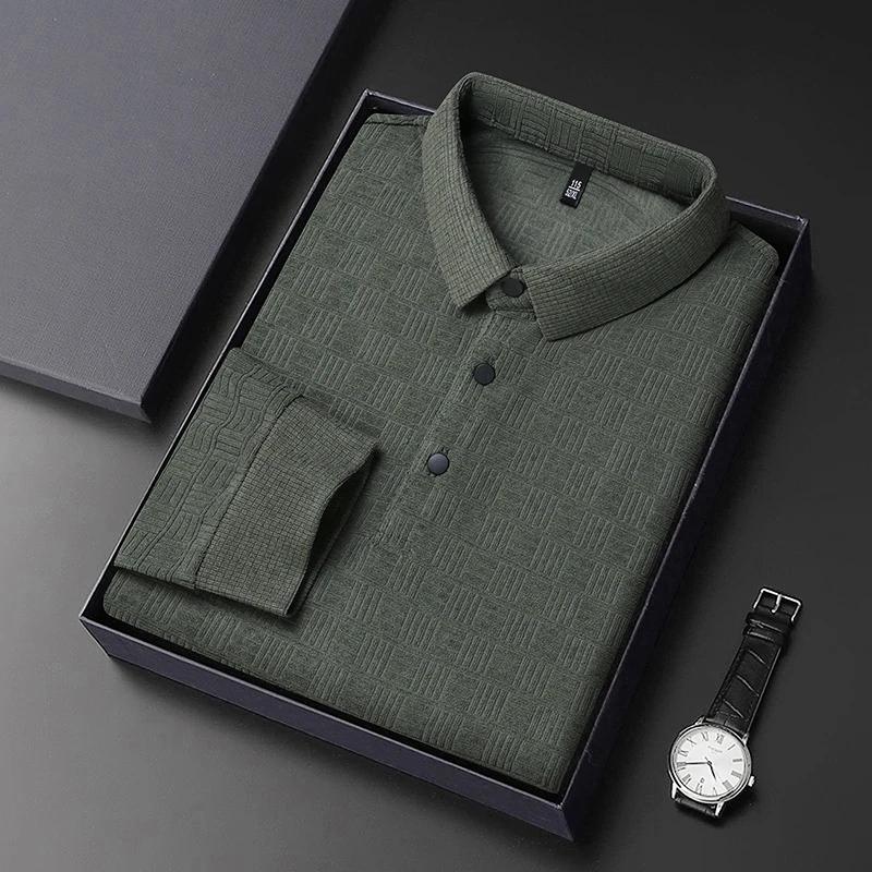 New Men'S Business Casual Long Sleeved Shirt Solid Color Polo Shirt Fashionable Breathable Comfortable Versatile Top