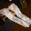 Women Sheer Tulle Long Gloves with 3D Flower & Butterfly Appliques, Elegant Bridal Gloves for Wedding