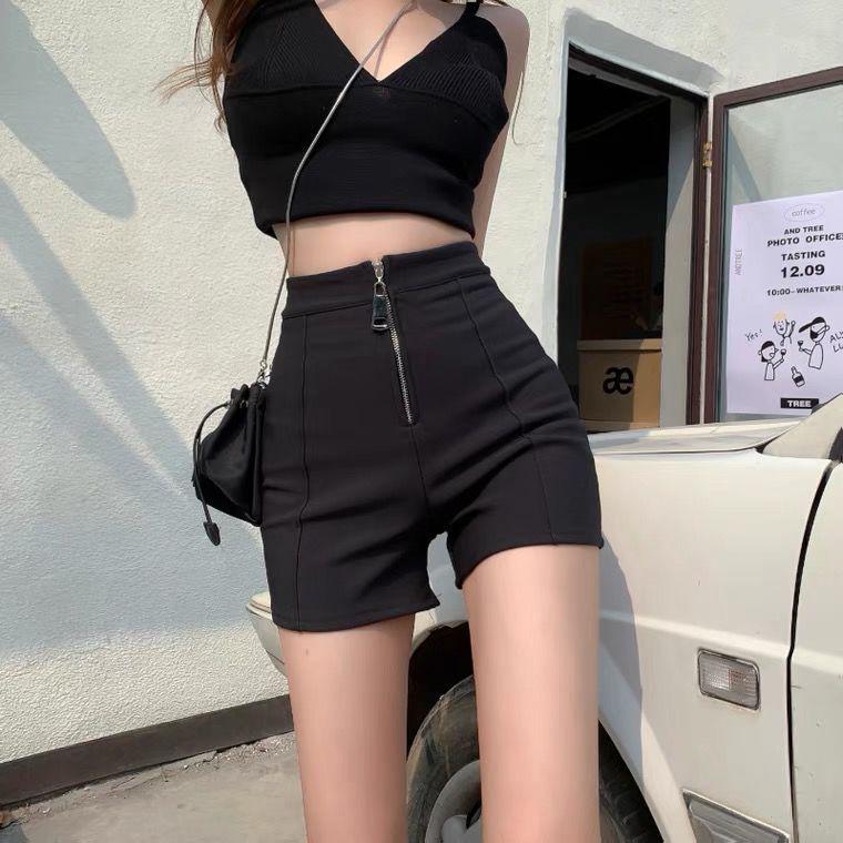 

2026 Plus Size High Waist Zipper A-line Black Casual Hot Shorts for Women XS recommended for 35-43 kg чёрный