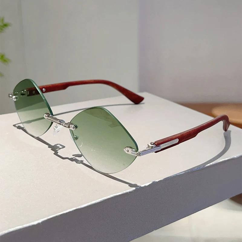 Rimless Rhombic Sunglasses Men Fashion Vintage Gradient Casual Shades Women Trendy Brand Design Outdoor Decor Sun Glasses